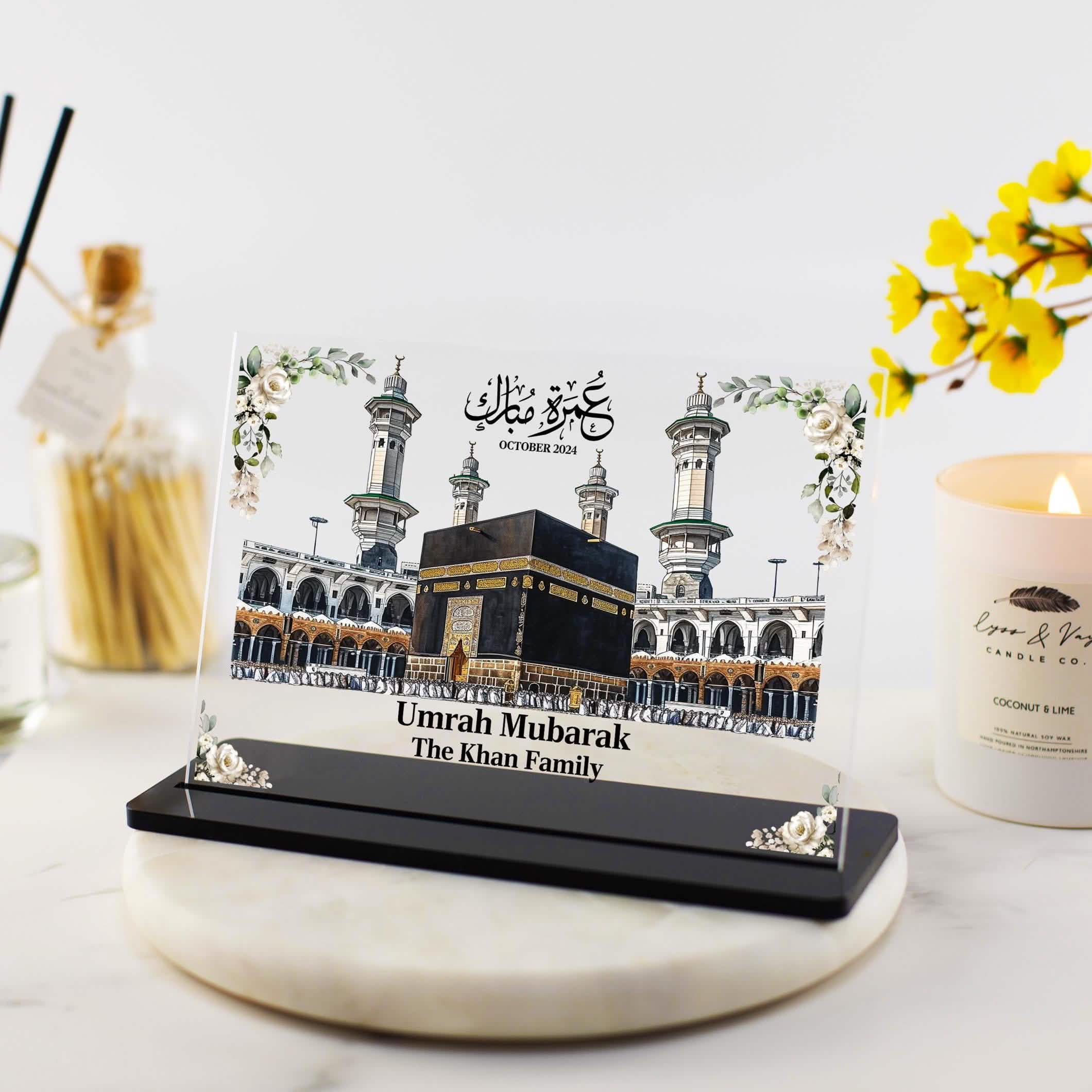 Umrah Gifts for family, Personalised Umrah Mubarak Present Acrylic Plaque Slate Pilgrimage Mum dad brother sister daughter in laws cousin uncle auntie friend