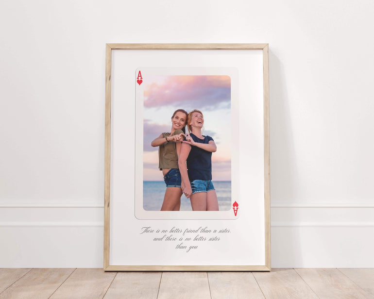 Personalised Sister Photo Print, Custom Playing Card Wall Art, Best Friends Gifts, Add your own photo and custom quote Picture Wall Art