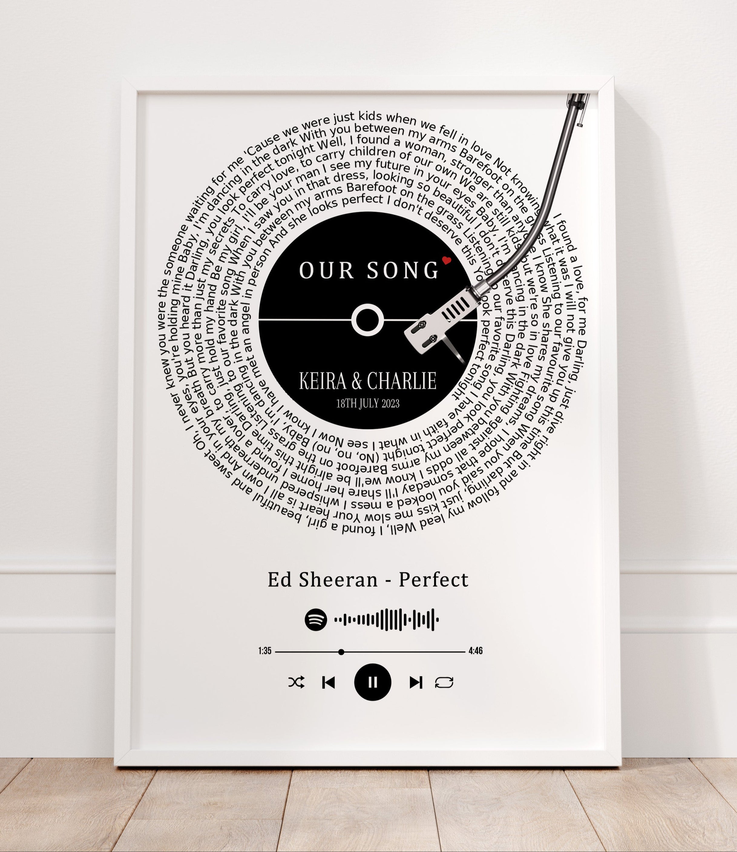 Personalised Vinyl Record Song Lyrics Print with Scannable Music Code