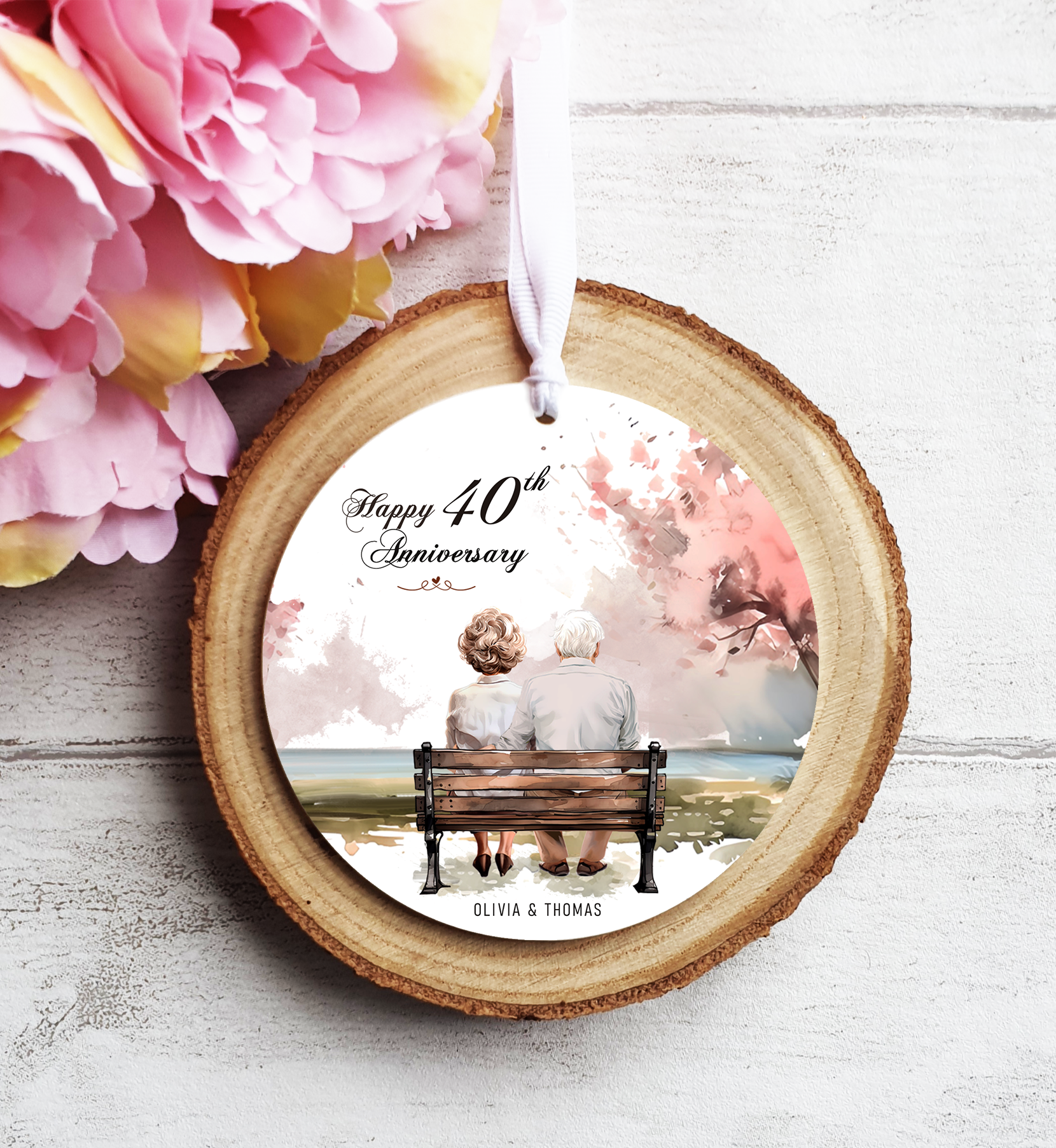 Happy 40th Anniversary Couple Portrait Hanging Ornament