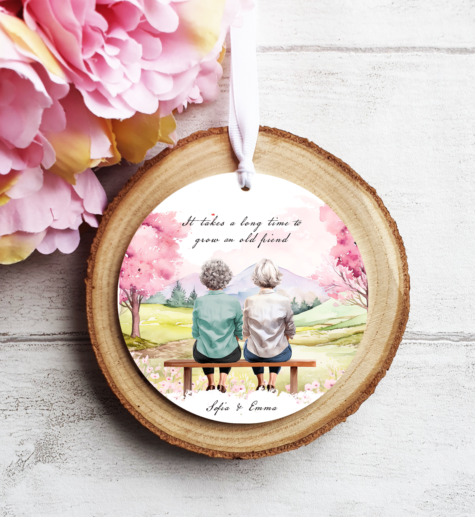 Personalised Older Women Friendship Custom Portrait Hanging Ornament