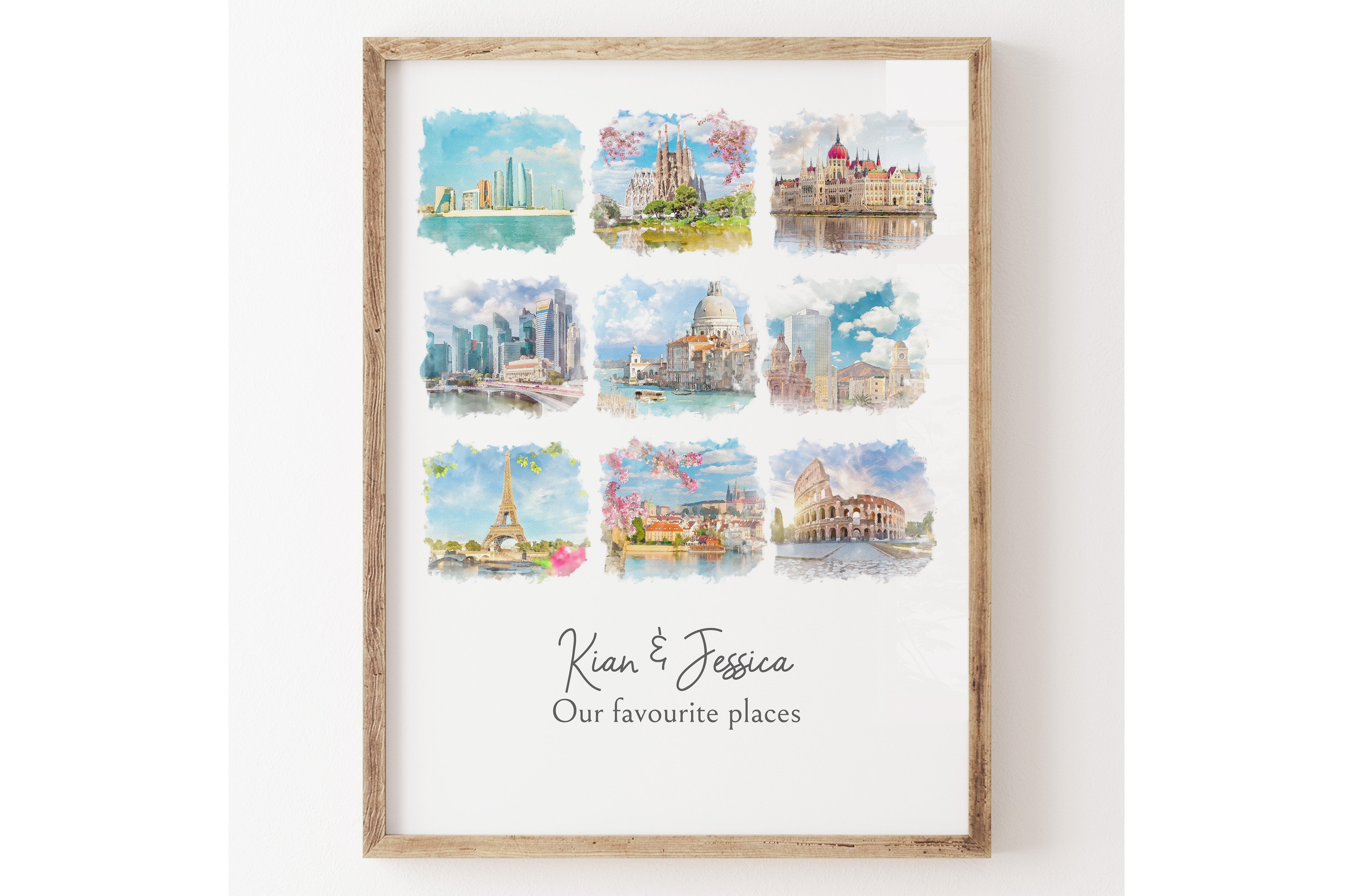 Custom Travel Destinations Watercolour Art Poster