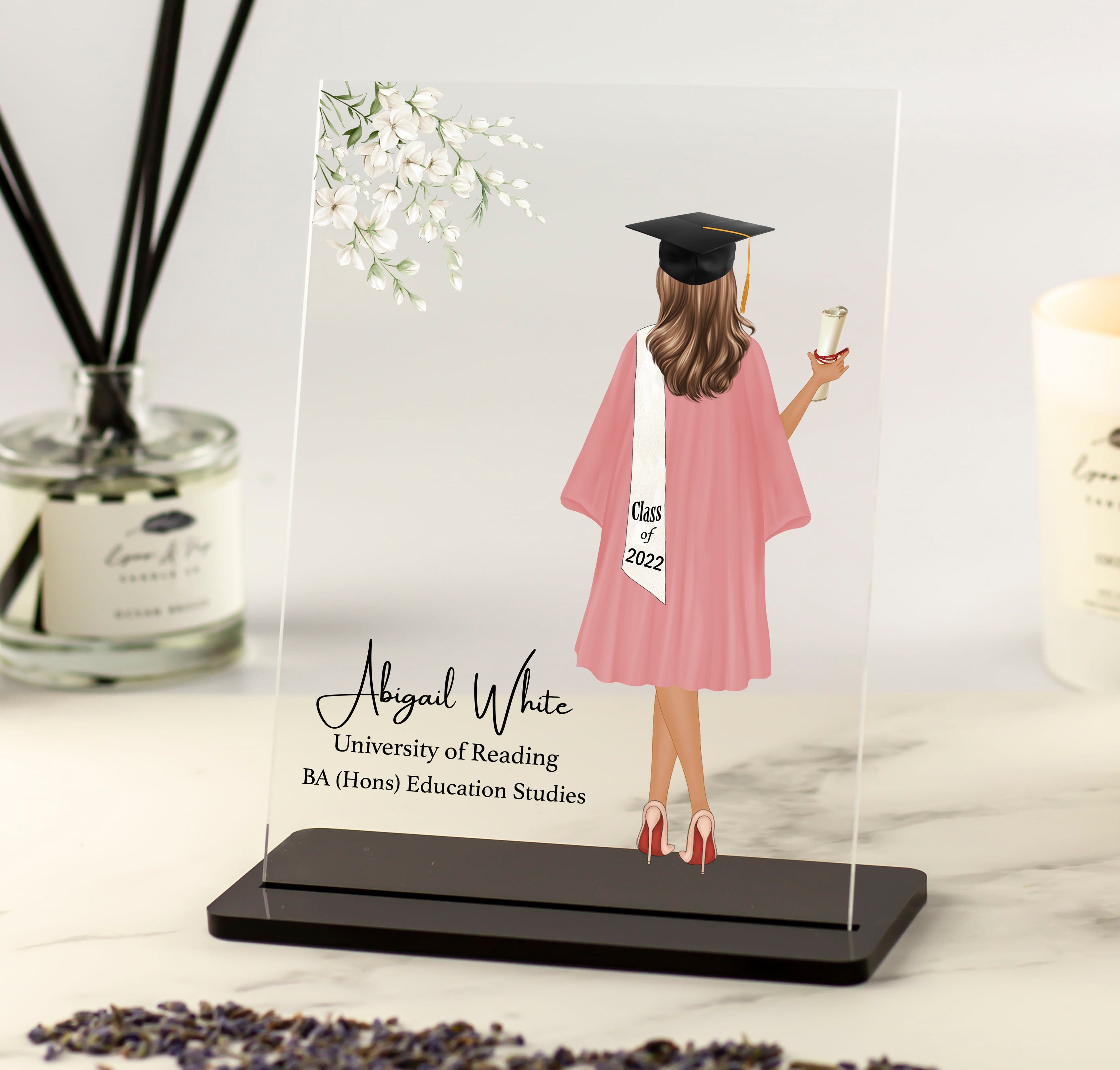 Floral Graduation Gift for Her Portrait - Personalised Acrylic Plaque ...