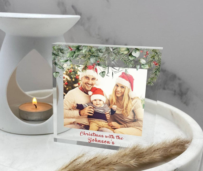 Christmas Decorations For The Home, Personalised Christmas Decor, Family Christmas Print, Photo Acrylic Clear Block, Custom Family Christmas